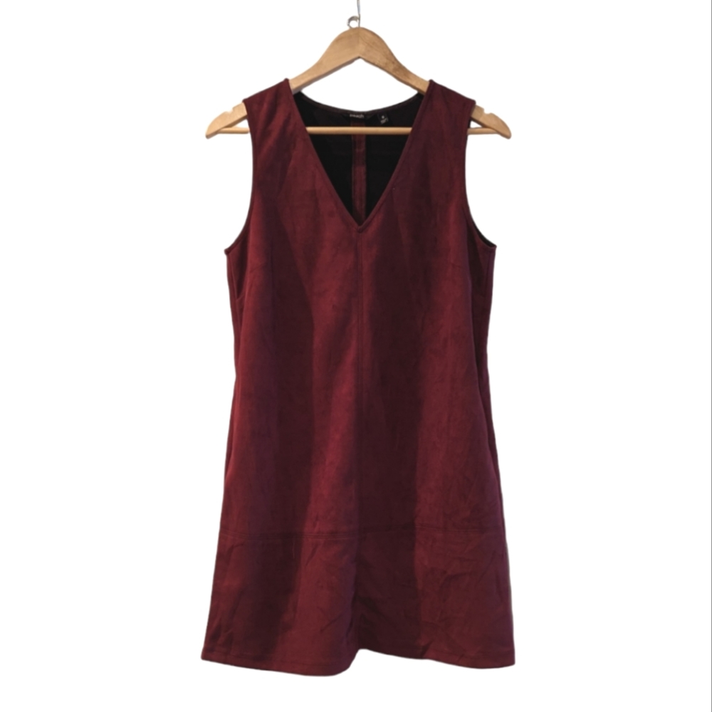 Peach Velvet V-Neck Red Mini Dress